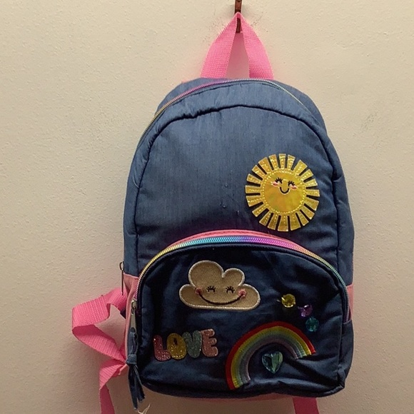 Claire’s Lt. Denim Colorful Backpack With Fun Patches & Colored Zipper. Preloved - Picture 1 of 6